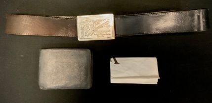 Louis Vuitton - a black leather belt, rectangular Travelling Requisites buckle, ref M6812T, buckle