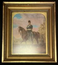 Continental School (19th century) Hussar on Horseback, over painted print, 27cm x 22cm