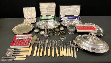 Silver Plated Ware - various, E.P.N.S entrée dishes; flatware; a Liberty Tudric pewter sugar