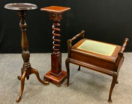 A 19th century style mahogany Jardinière plant stand, dished circular top, turned column, tripod