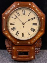 A 19th century Drop-dial wall clock, rosewood veneered case, with mother-of-pearl inlay, fusee