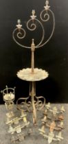 A wrought iron floor-standing three branch candelabra, by Stephen Glover, Walsall, 155cm high x