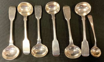 A set of four William IV silver mustard spoons, William Theobalds, London 1834, others, Victorian,