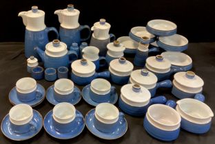 A Denby pottery blue and white two tone table service for six including coffee pot, tea pot, six tea