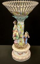 A 19th century Continental porcelain Dresden style table centre, pierced bowl, oriental style