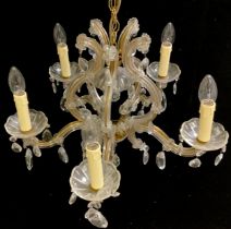 An Italian style five branch glass chandelier, 43cm high x 52cm wide.