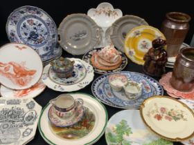19th century English ceramics and later including; a set of five Chinese influence plates, 27cm dia,