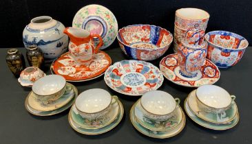Oriental ceramics - Kutani plate,22cm dia, similar jug, 14cm high, Imari plates, Chinese blue and
