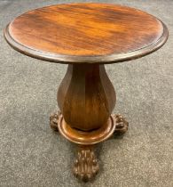 A Victorian walnut pedestal table base, large octagonal baluster-form support with dished base and