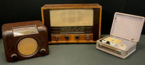 Radios - a vintage 1960s Pye portable vale radio, type PE114BQ, c.1955; others His Master Voice (