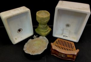 Architectural salvage - A Belfast sink, 25cm high x 58cm x 45cm, and another, smaller, 15.5cm x 52cm