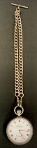 A heavy link silver double curb link Albert chain, 41cm long, 64g, suspending an H Samuels Everite
