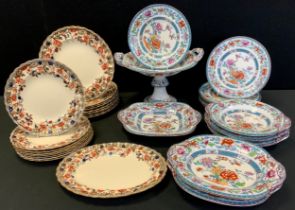 A 19th century Ironstone pottery Indian tree style part dessert set, inc twin handle comport,