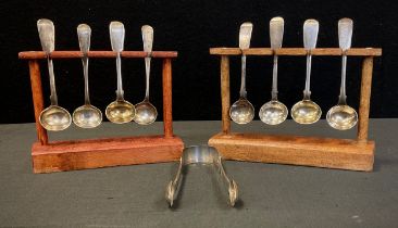 Silver - eight George III and later mustard spoons, each with oval bowls, assorted dates and