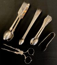 A pair of George III silver bright cut sugar tongs, Samuel Godbehere & Edward Wigan, London 1792;