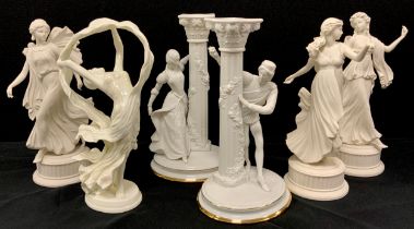 Figures including; a pair of Franklin Mint The Romeo and Juliet collection candlesticks,26cm high,