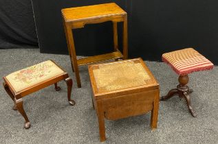 An early 19th century oak rush seated box commode, 48cm x 48cm x 43cm; Victorian carved stool,