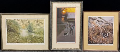 Pollyanna Pickering, after, ‘A Shepherd and his flock, a Sunset lit road’, signed in pencil to