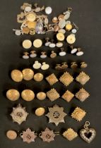Militaria and shirt studs inc Regimental cap badges & Buttons, Royal Army Service Corps etc, 15ct