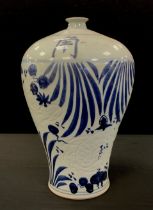 A large modern Chinese type blue and white Meiping shaped vase, 40cm high.