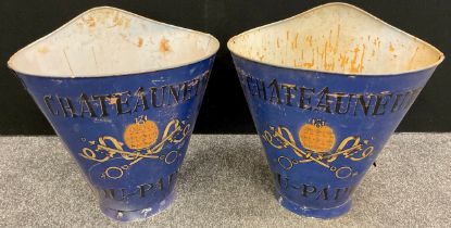 A pair of reproduction blue 'Chateauneuf du Pape' grape carriers, each measuring 61.5cm high x