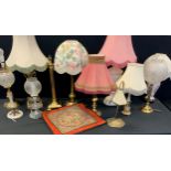 Various lamps including a pair of gilt metal lamps, ball on base lamps, 41cm high , a art nouveau