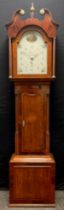 A 19th century cross banded oak and mahogany longcase clock, painted dial named Prince Hunslet,