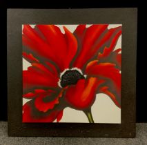 W.Carlton, expressionist tribute of a poppy, oil on canvas, mounted on textured black canvas,