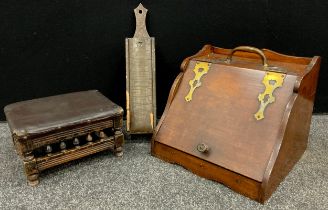 A Victorian oak Arts and Crafts style purdonium or fuel bin, brass strap hinges to lift up lid,