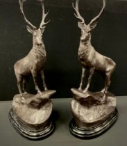 Jules Moigniez (28 May 1835 – 29 May 1894) after, a pair of spelter model stags, on marble