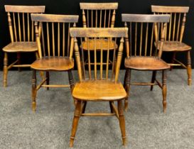 A set of six 19th century elm spindle-back chairs, (6).