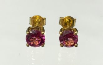 A pair of pink tourmaline stud earrings, 9ct gold mounts, 1.5g gross
