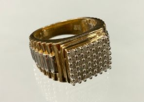 A gentleman's Rolex style diamond cluster ring, rectangular panel of forty five round brilliant