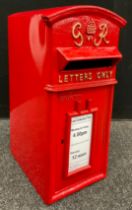 A George VI style cast iron Post Office letter box, painted red with gold painted lettering, 58.