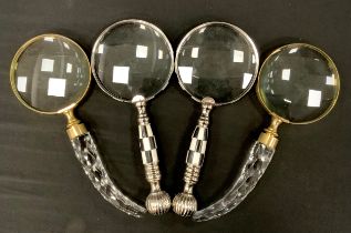 A group of four magnifying glass, chequered pattern and cut glass, 26cm long (4)