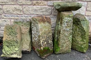 Derbyshire gritstone - five large irregular sections, the largest 65cm high x 26cm x 21cm; another