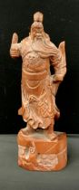 A exotic hardwood figure of Chinese Samurai Warrior, 60cm high