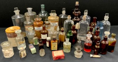 19th century and later apothecary bottles including clear jars, labelled jars, poison, Richardson