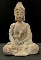 A reconstituted stone effect figure of Buddha sitting, 52cm high