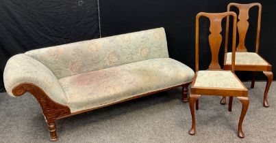An early 20th century Chaise Longue, 70cm high x 177cm x 63.5cm; a pair of Queen Anne style mahogany