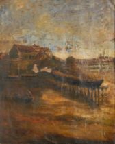 English School (19th century) At Rest on the Estuary Beach monogrammed, possibly CB, oil on