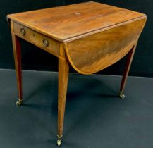 A 19th century mahogany Pembroke table, cross-banded top, single drawer to frieze, tapering square