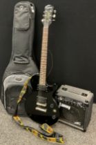 An Epiphone Special II six string electric Guitar, black gloss, serial number 0806234223, canvas