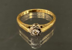 A diamond solitaire ring, round brilliant cut diamond approx 0.08ct, 18ct gold shank, size L, 2.5g