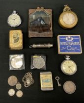 A Victorian silver open face pocket watch, cream dial, Chester 1872, with brass trench art case