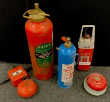 An Agro British made Fire Alarm, another, Merryweather type 2 Water fire extinguisher, others Powder