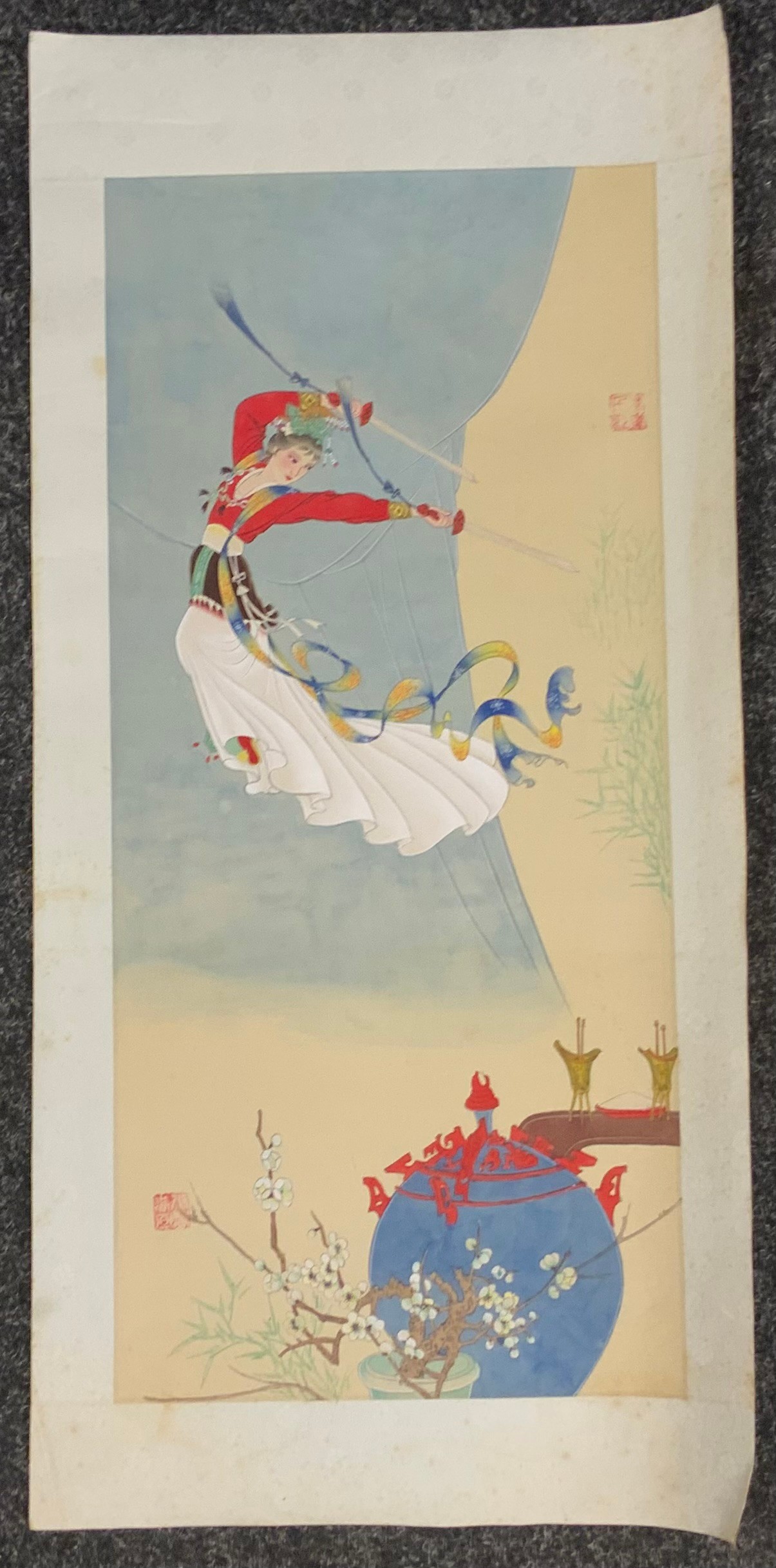 Oriental School - seven 20th century wood block and painted panels, possibly Ren Shuaiying, with - Image 6 of 8