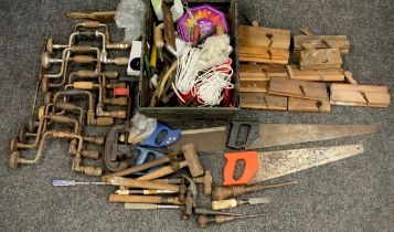 Tools - quantity of hand tools, rebate planes, brace drills, hand saws, tenon saw, chisels; etc.