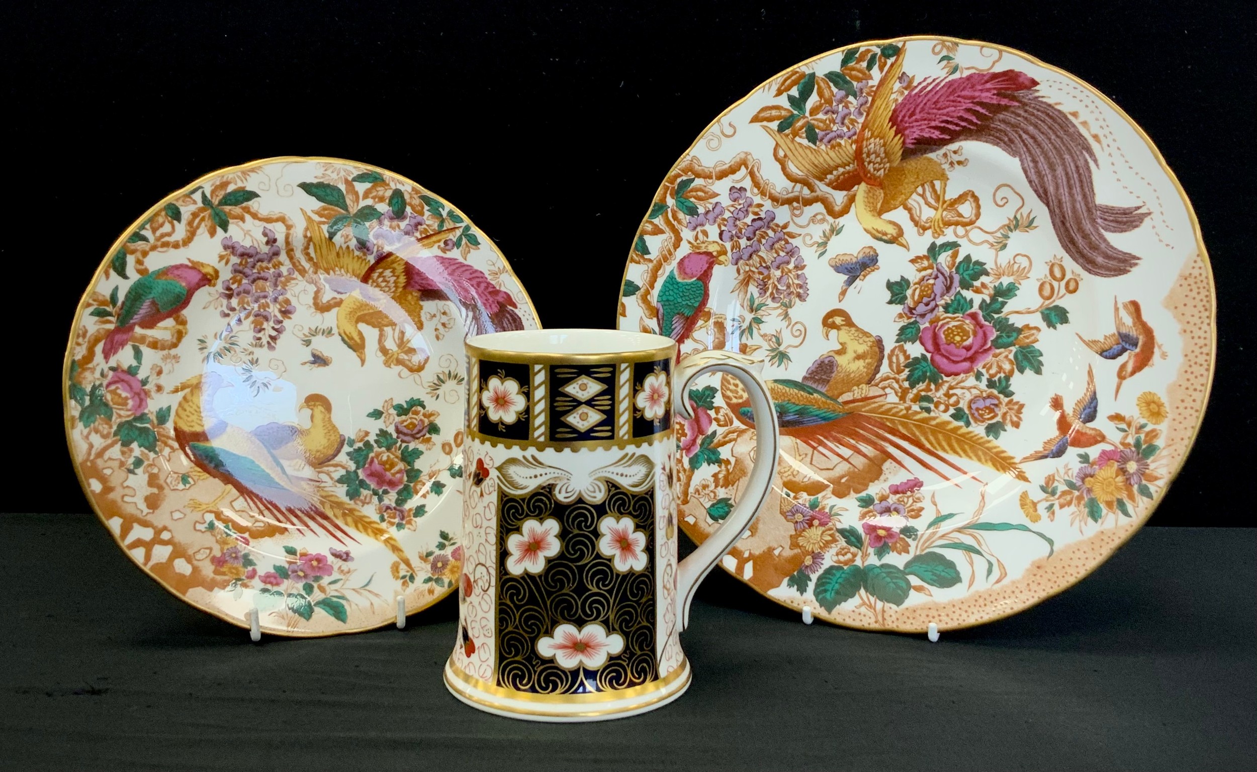 Royal Crown Derby - 2451 pattern Millennium tankard, Old Avesbury dinner and side plates, all firsts