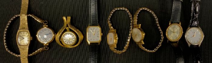 Watches - a 9ct gold cased lady's watch, white enamel dial, Arabic numerals, Montal expanding